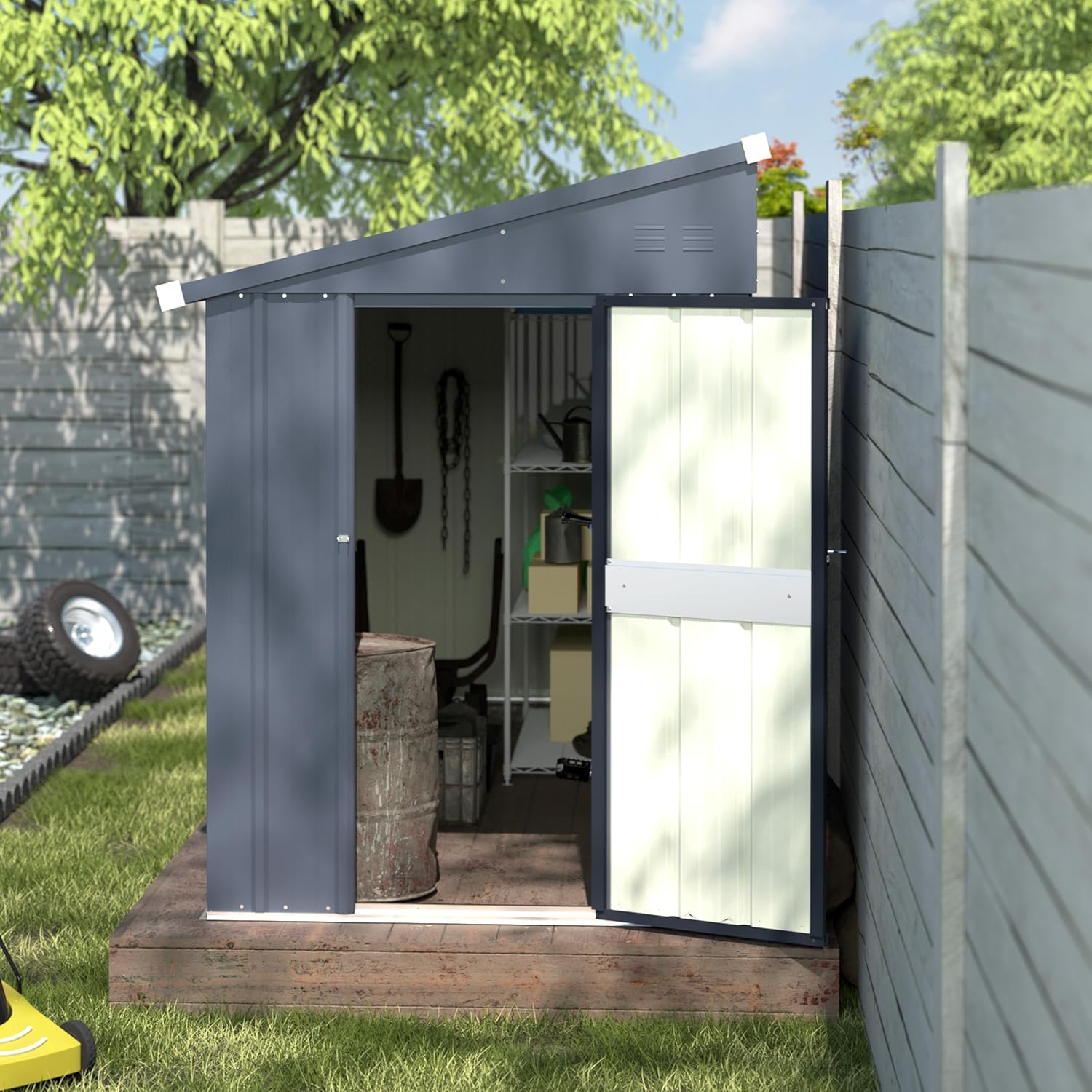Indoor Garden Kit - 4×10 FT Outdoor-Lagerschuppen, Anbau-Metallschuppen-Set, Verstärkter Verzinkter